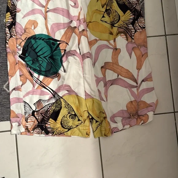 Anthropologie Pia Binazzi Graphic Floral Marine Life Wide Leg Palazzo Pants - Picture 6 of 10